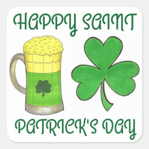Adesivo Quadrado Feliz Dia de São Patrício - Cerveja de Shamrock