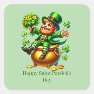 Adesivo Quadrado Feliz Dia de São Patrício leprechaun personalizáve