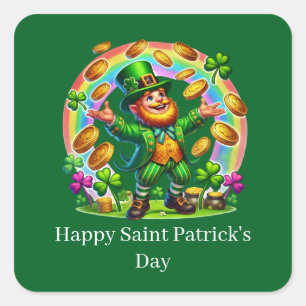 Adesivo Quadrado Feliz Dia de São Patrício leprechaun personalizáve