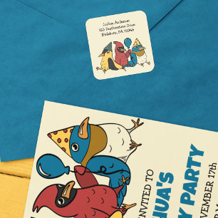 Adesivo Quadrado Feliz Dia do Pássaro Pássaros Cartoon Endereço de 