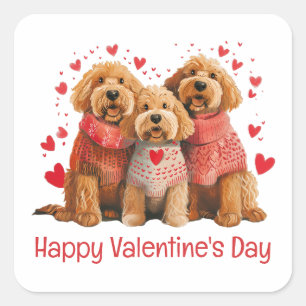 Adesivo Quadrado Feliz Dia dos Namorados Cachorros Goldendoodle