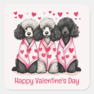 Adesivo Quadrado Feliz Dia dos Namorados Cães-Poodle Padrão