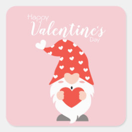Adesivo Quadrado Feliz Dia dos Namorados Gnomos Vermelho Rosa