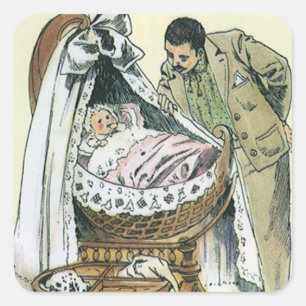Adesivo Quadrado Feliz Dia dos Pais Vintage, Berço de Bebê Vitorian