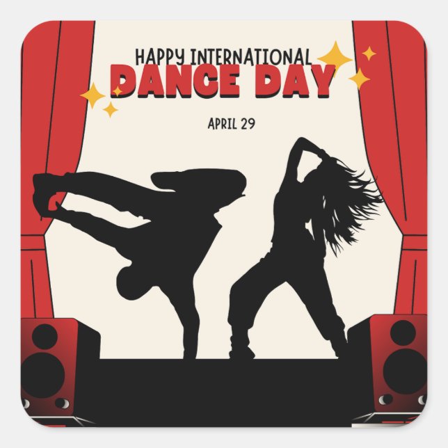 Adesivo Quadrado Feliz Dia Internacional da Dança | Dia Mundial da  (Frente)