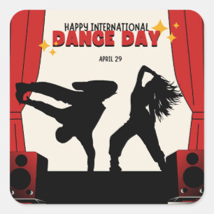 Adesivo Quadrado Feliz Dia Internacional da Dança Dia Mundial da