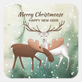 Adesivo Quadrado Feliz divertida Christmoose Happy New Deer