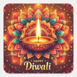 Adesivo Quadrado Feliz Diwali Colorful Mandala Festival de Luz