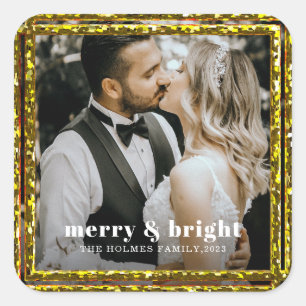 Adesivo Quadrado feliz e brilhante casal de natal moderno