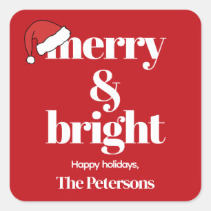 Adesivo Quadrado Feliz e Brilho Natal Vermelho Moderno