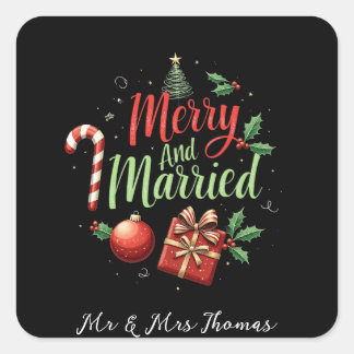 Adesivo Quadrado Feliz e casado celebrando seu primeiro Natal