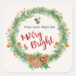 Adesivo Quadrado Feliz e coroa de natal brilhante
