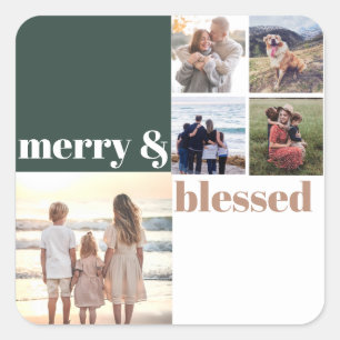 Adesivo Quadrado Feliz e família abençoada Foto de Natal Verde