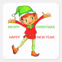 Adesivo Quadrado Feliz Elfo Feliz Natal e Feliz ano novo Colorido