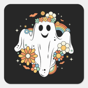 Adesivo Quadrado Feliz Fantasma Retro Hippie Vibe