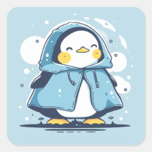 Feliz Feliz Adorável Kawaii Penguin em uma capa de
