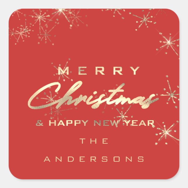 Adesivo Quadrado Feliz Feliz ano novo de Natal Stars Red Spark (Frente)