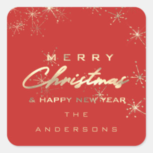 Adesivo Quadrado Feliz Feliz ano novo de Natal Stars Red Spark