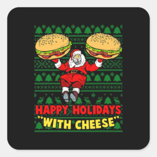 Adesivo Quadrado Feliz Férias Com Queijo. Cheeseburger Natal