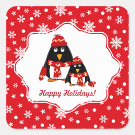 Adesivo Quadrado Feliz Férias. Feliz Natal para Pinguins