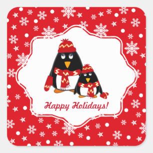 Adesivo Quadrado Feliz Férias. Feliz Natal para Pinguins