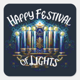 Adesivo Quadrado Feliz Festival das Luzes Hanukkah Menorah