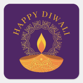Adesivo Quadrado Feliz Festival Diwali de Luzes Diya Roxo