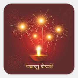 Adesivo Quadrado Feliz Festival Diwali Diya de Fogo Leve