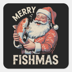 Adesivo Quadrado Feliz Fishmas Engraçado Natal Papai Noel Pesca