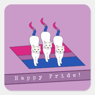 Adesivo Quadrado Feliz Gato com Bandeira do Orgulho Bissexual