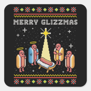 Adesivo Quadrado Feliz Glizzmas Cachorro-Quente Natalino Feio de Na