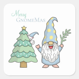 Adesivo Quadrado Feliz GnomeMas Árvore de Natal Gnome Feriado