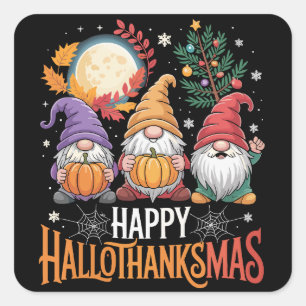 Adesivo Quadrado Feliz Hallothanksmas Amante de Gnomos Halloween Na