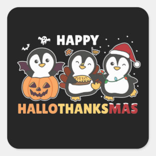 Adesivo Quadrado Feliz Hallothanksmas Pinguins Pinguins Natal Sq