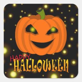 Adesivo Quadrado Feliz Halloween Abóbora Com Faíscas