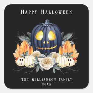 Adesivo Quadrado Feliz Halloween Abóbora Samhain Assustador Cristai