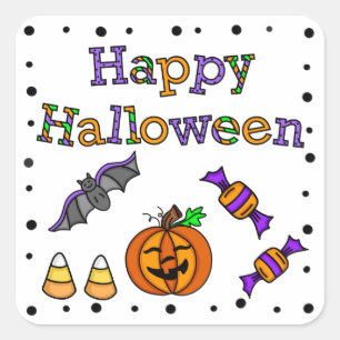 Adesivo Quadrado Feliz Halloween Bat Pumpkin Candy Corn