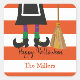 Adesivo Quadrado Feliz Halloween Bruxas Stripes