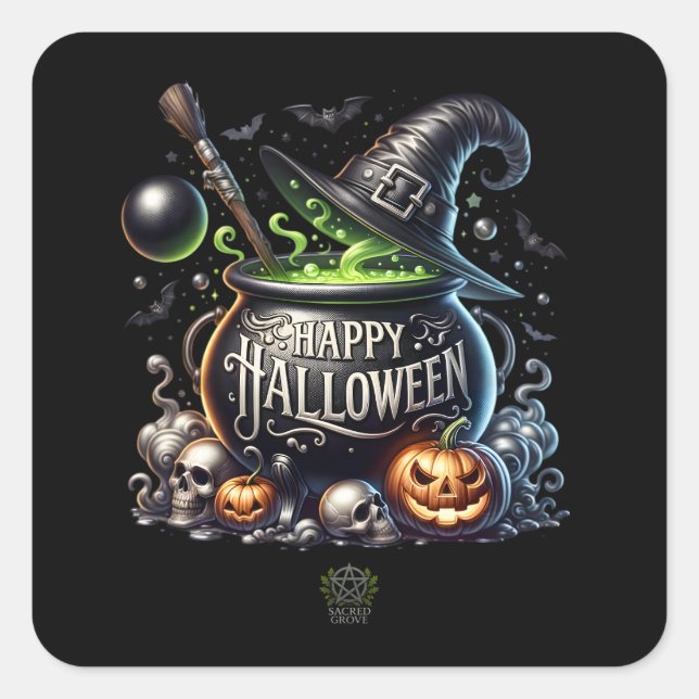 Adesivo Quadrado Feliz Halloween Cauldron Stickers (Frente)