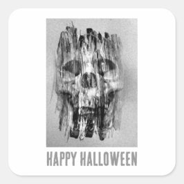 Adesivo Quadrado Feliz Halloween. Caveira aflita