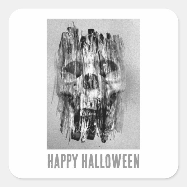 Adesivo Quadrado Feliz Halloween. Caveira aflita (Frente)