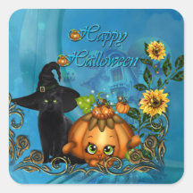 Feliz Halloween com gato engraçado