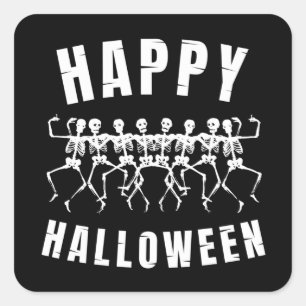 ADESIVO QUADRADO FELIZ HALLOWEEN DANÇANDO ESQUELETÕES