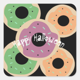 Adesivo Quadrado Feliz Halloween Donuts Fofos Favor de Festa