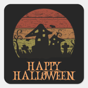 Adesivo Quadrado Feliz Halloween Engraçado Caráter Assustador