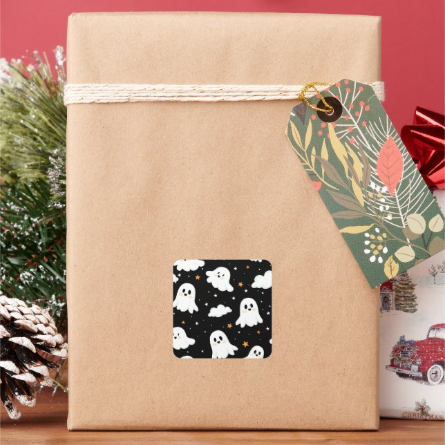 Adesivo Quadrado Feliz Halloween Ghost Cloudy Star Sky (Feriado)