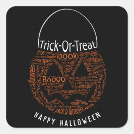 Adesivo Quadrado Feliz Halloween Jack O Lanterna Word Art Laranja