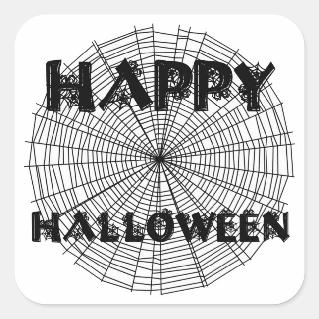 Adesivo Quadrado Feliz Halloween no Spider Web Text Sticker (Frente)