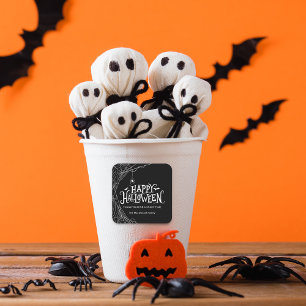 Adesivo Quadrado Feliz Halloween Teia de Aranha Obrigado