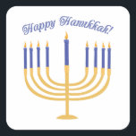 Adesivo Quadrado Feliz Hanukkah!<br><div class="desc">Celebre Hanukkah com uma linda menorah lite.</div>